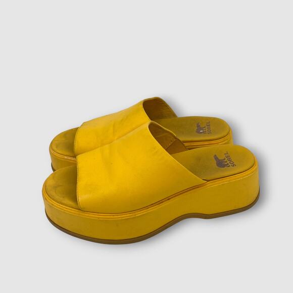 Sorel Yellow Leather Platform Slide Sandals Chunky 90s Y2K Mules Size 8.5 - Picture 4 of 8
